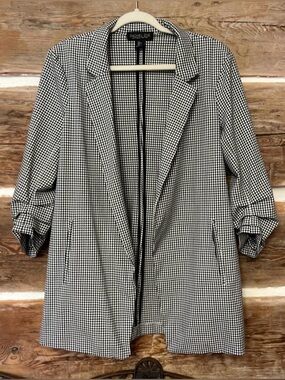 NWOT Rachel Zoe Black & White Gingham Plaid Checkered Minimalist Blazer | L